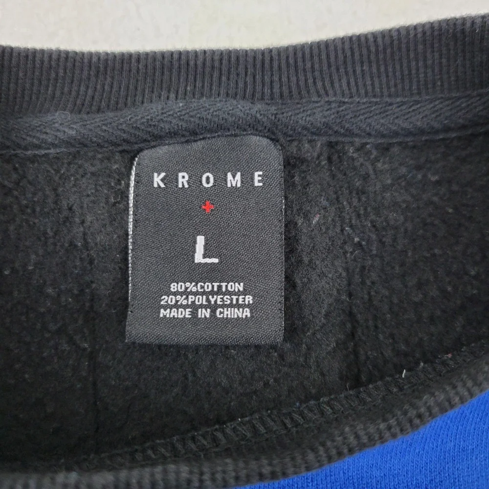 Krome Sweater Mens Large Black Blue X Pullover Crewneck Streetwear Banned 1984